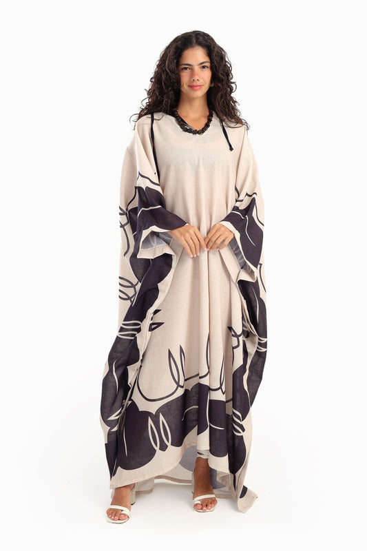 عباية أنيقة مطبوعة بغطاء للرأس