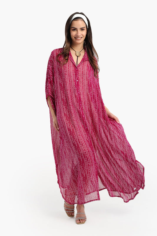 فستان قميص بأكمام واسعة