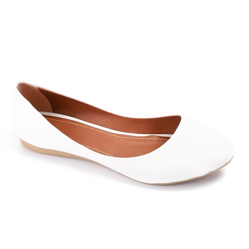 White Round Toe Cap Ballerina