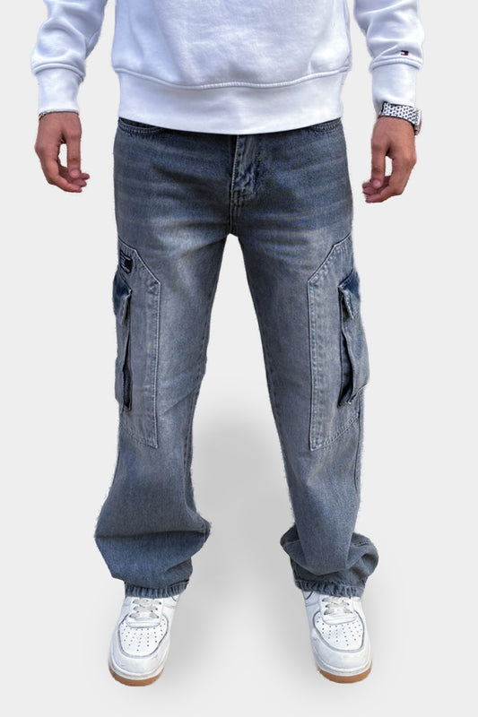 Dust Blue Wide Cargo Baggy Pants