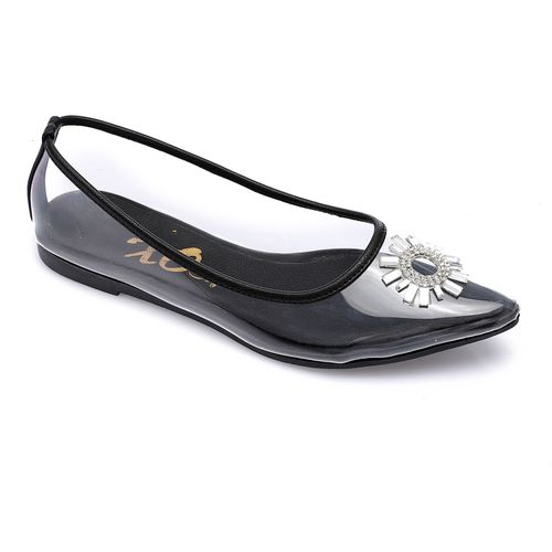 Black Strass Transparent Flat Shoes