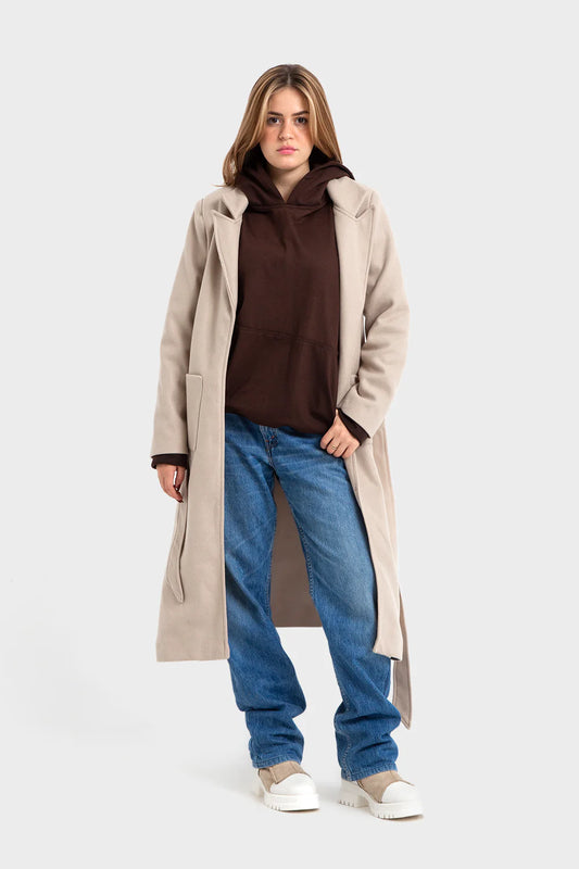 Classic Beige Coat with Tie-Belt