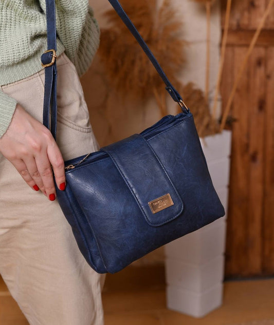 Navy Magnetic Lock Crossbody Bag