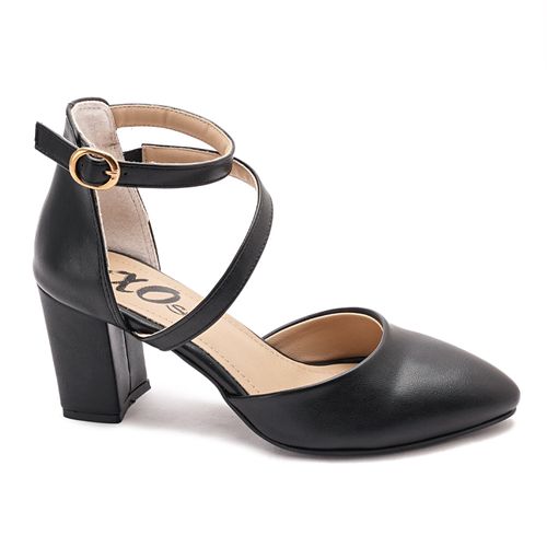 Black Rounded Strap High Heels Shoes