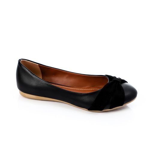 Black Suede Bow Leather Ballerina
