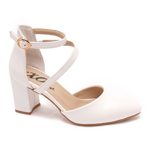 White Rounded Strap High Heels Shoes