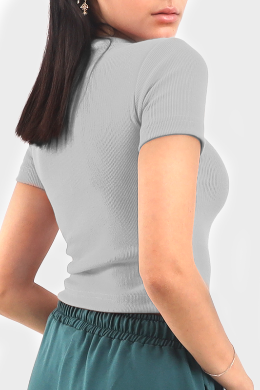 توب مضلع بأكمام قصيرة رمادي