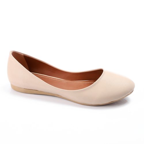 Beige Round Toe Cap Ballerina