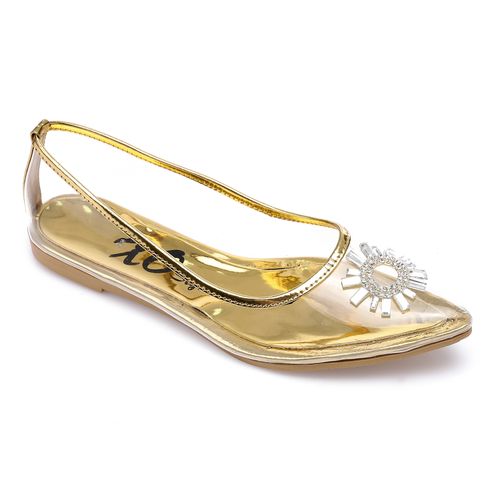 Gold Strass Transparent Flat Shoes