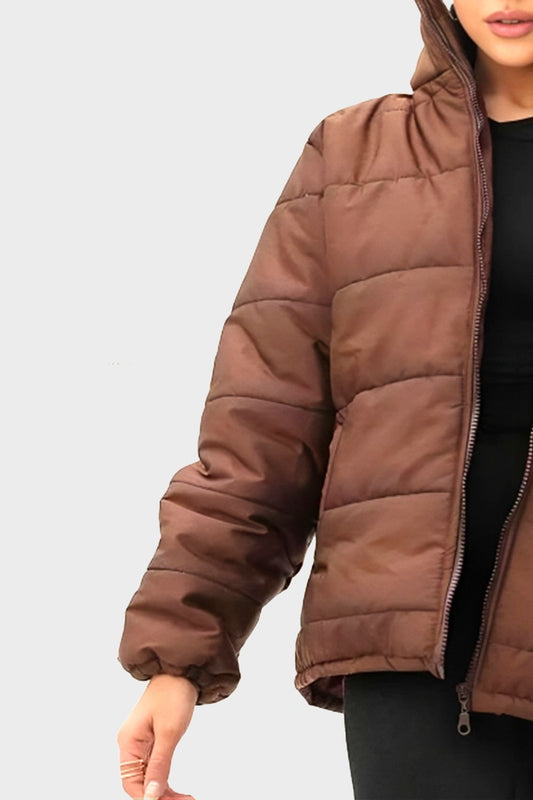 Brown High Neck Puffer Jacket