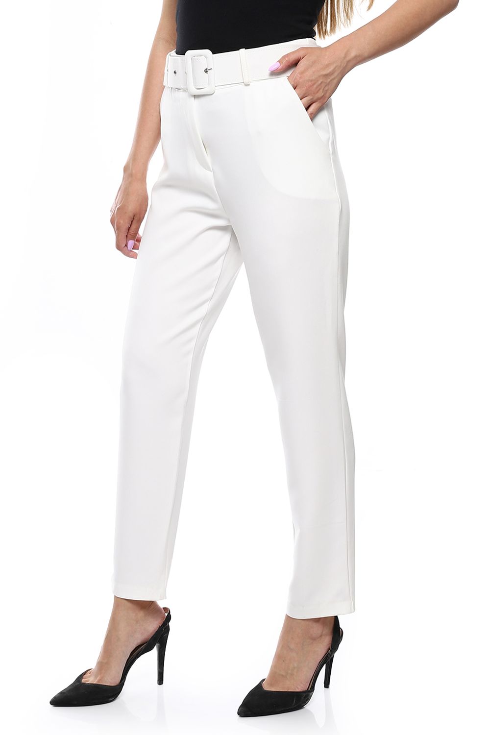 Slim Fit Pants with Self Belt