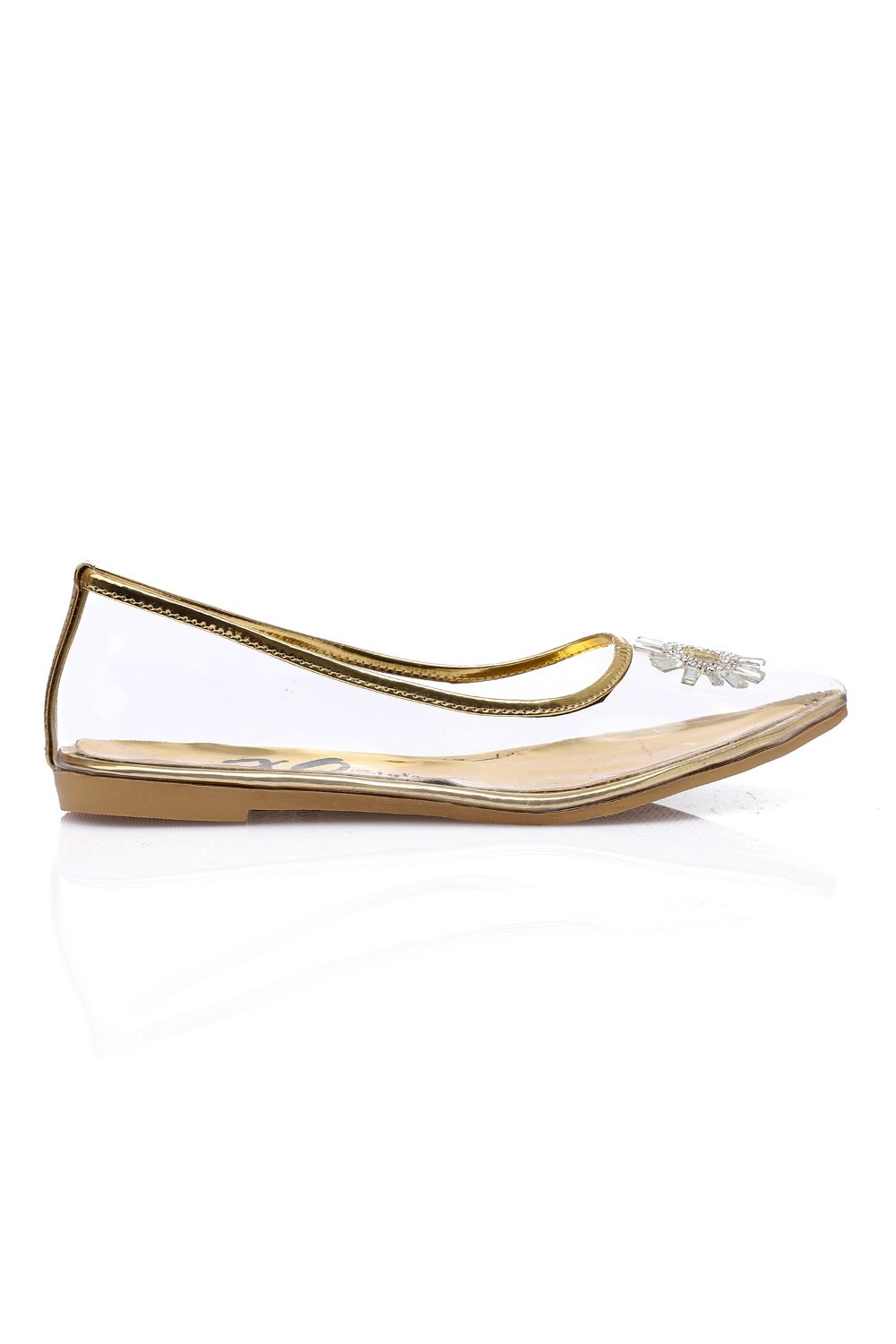 Gold Strass Transparent Flat Shoes