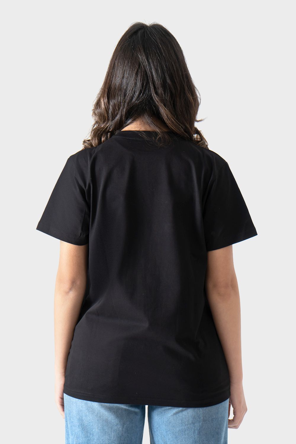 Black Front Printed Text T-Shirt