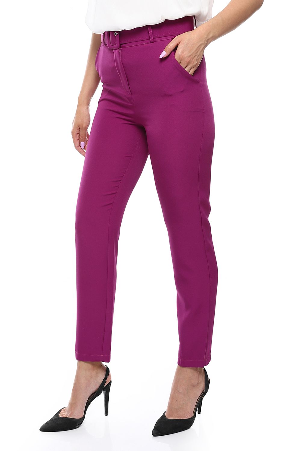Slim Fit Pants with Self Belt