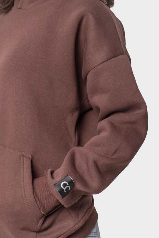 هودي أساسي كبير الحجم، بني غامق
