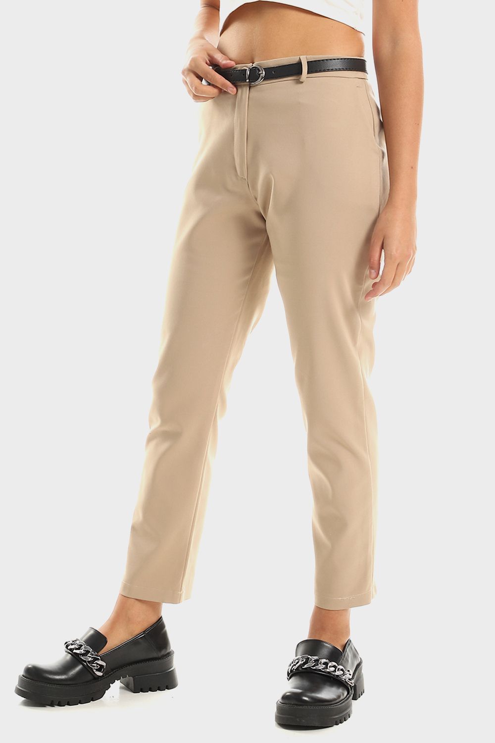 Straight Leg Pants with Black Belt