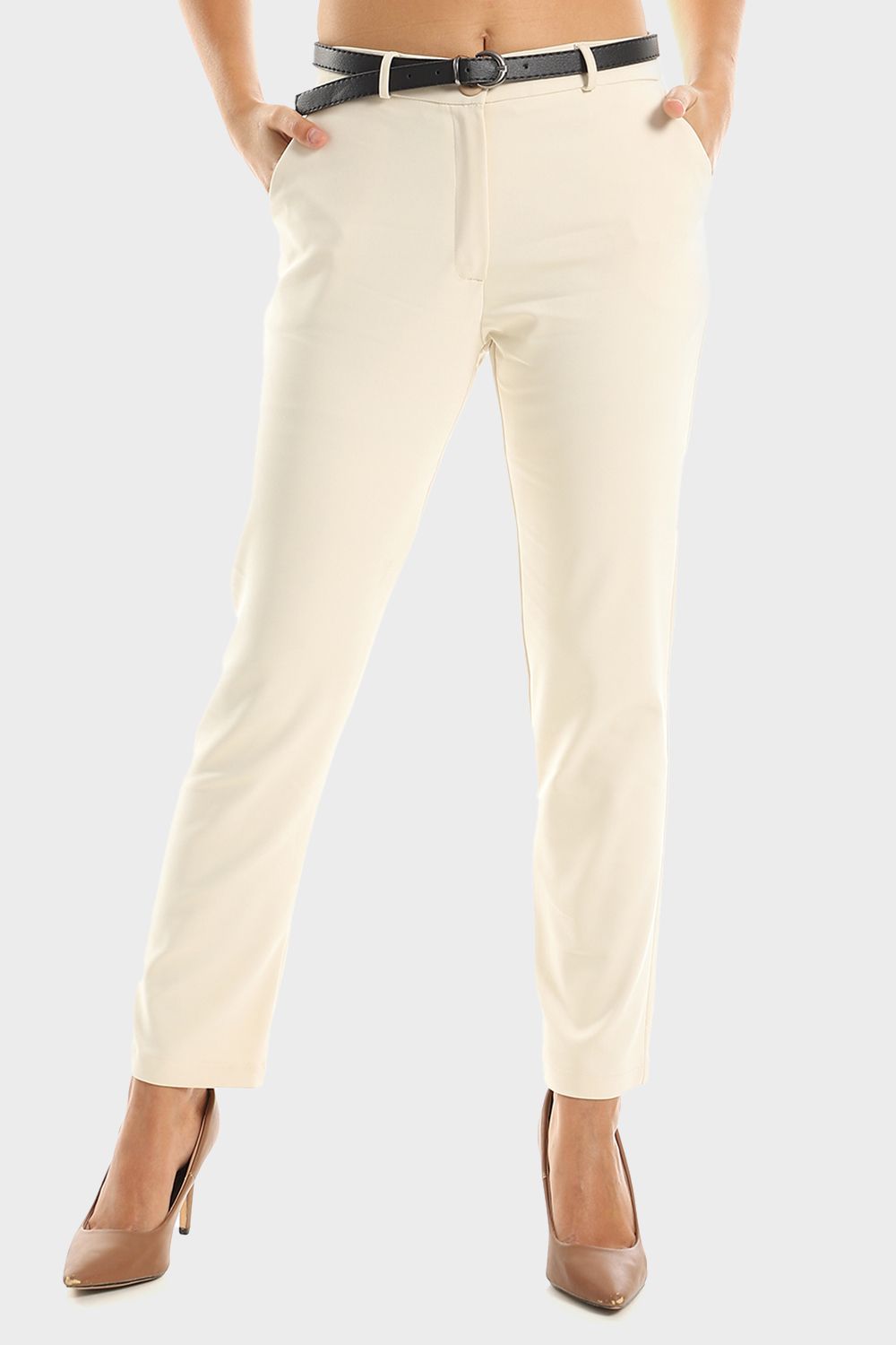 Straight Leg Pants with Black Belt