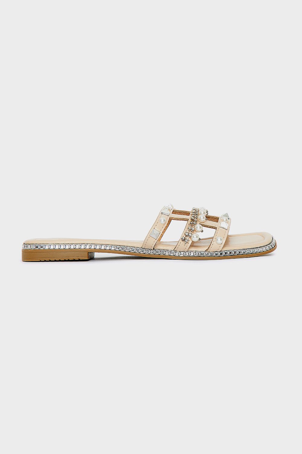 Front Pearls Slides with Shiny Frame