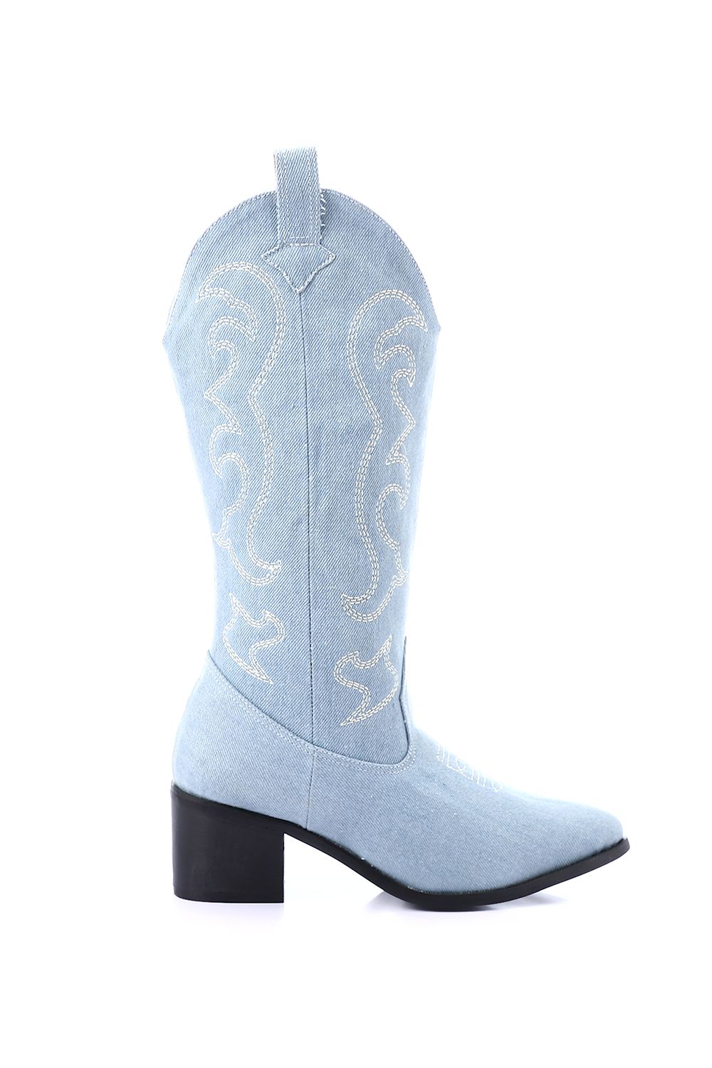 Embroidered Denim Cowboy Boots