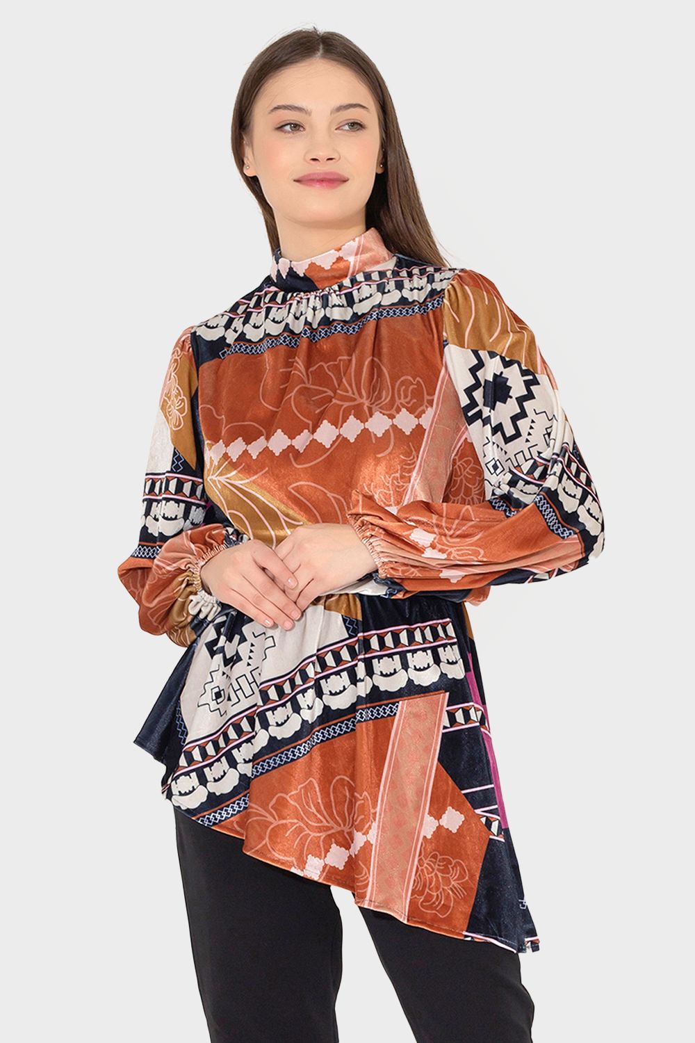 Elastic Waist and Cuffs Blouse