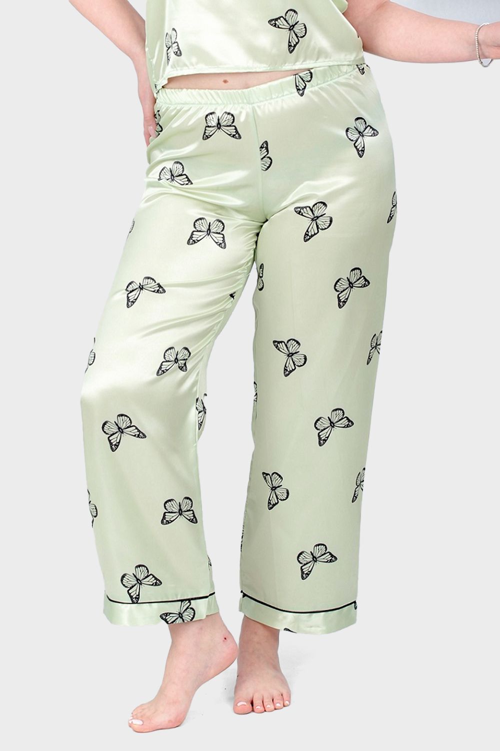 3 Pieces Butterfly Satin Pajama Set