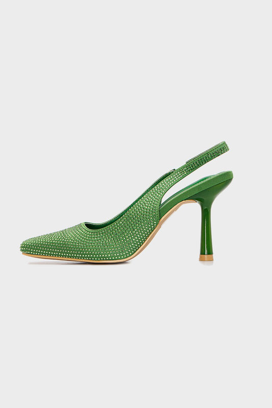 حذاء بكعب عالي سواريه مزين بستراس، أخضر