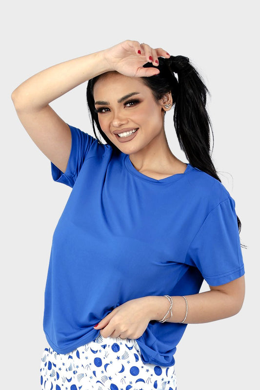 تي شيرت أزرق سادة أساسي