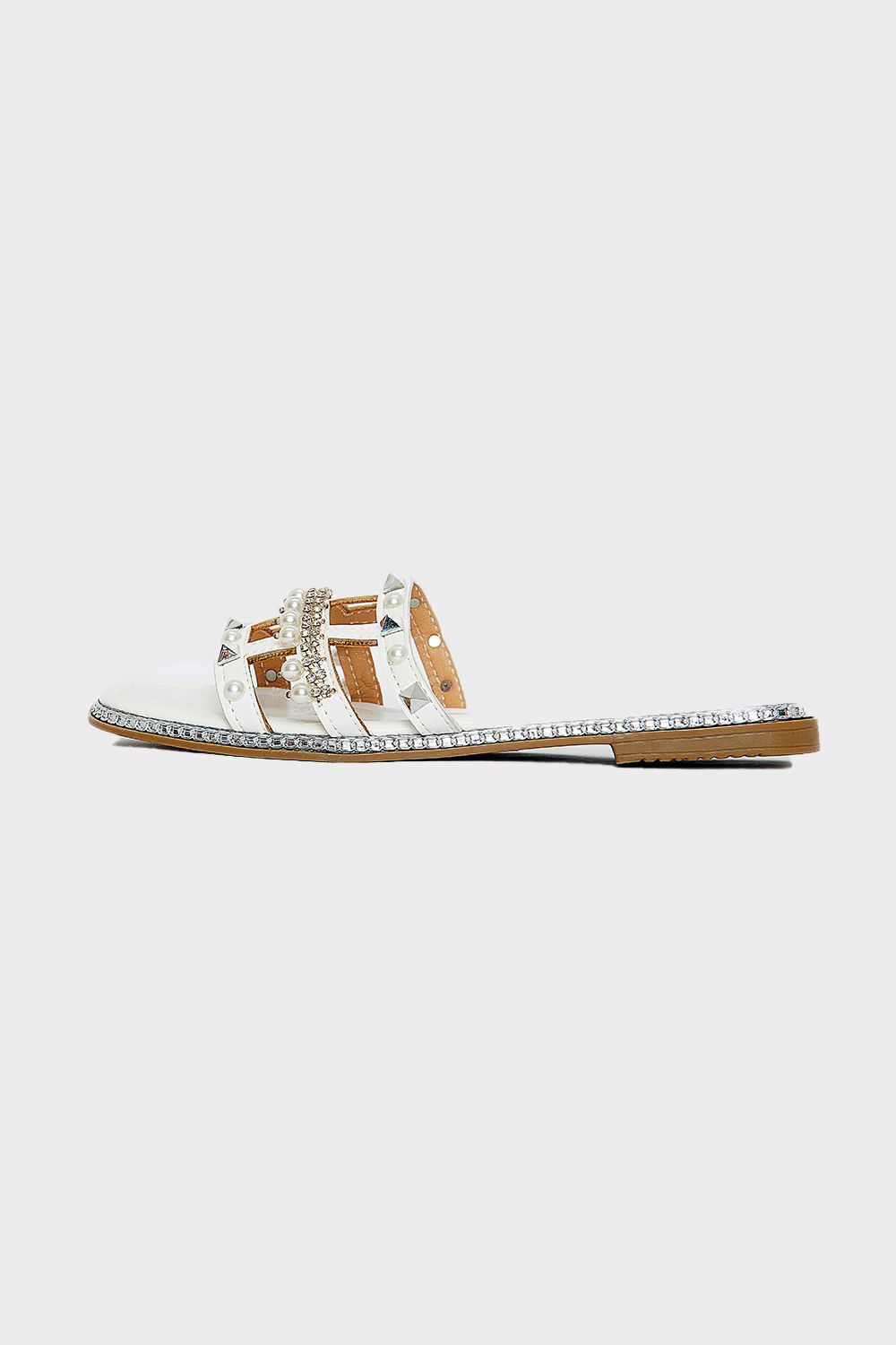 Front Pearls Slides with Shiny Frame