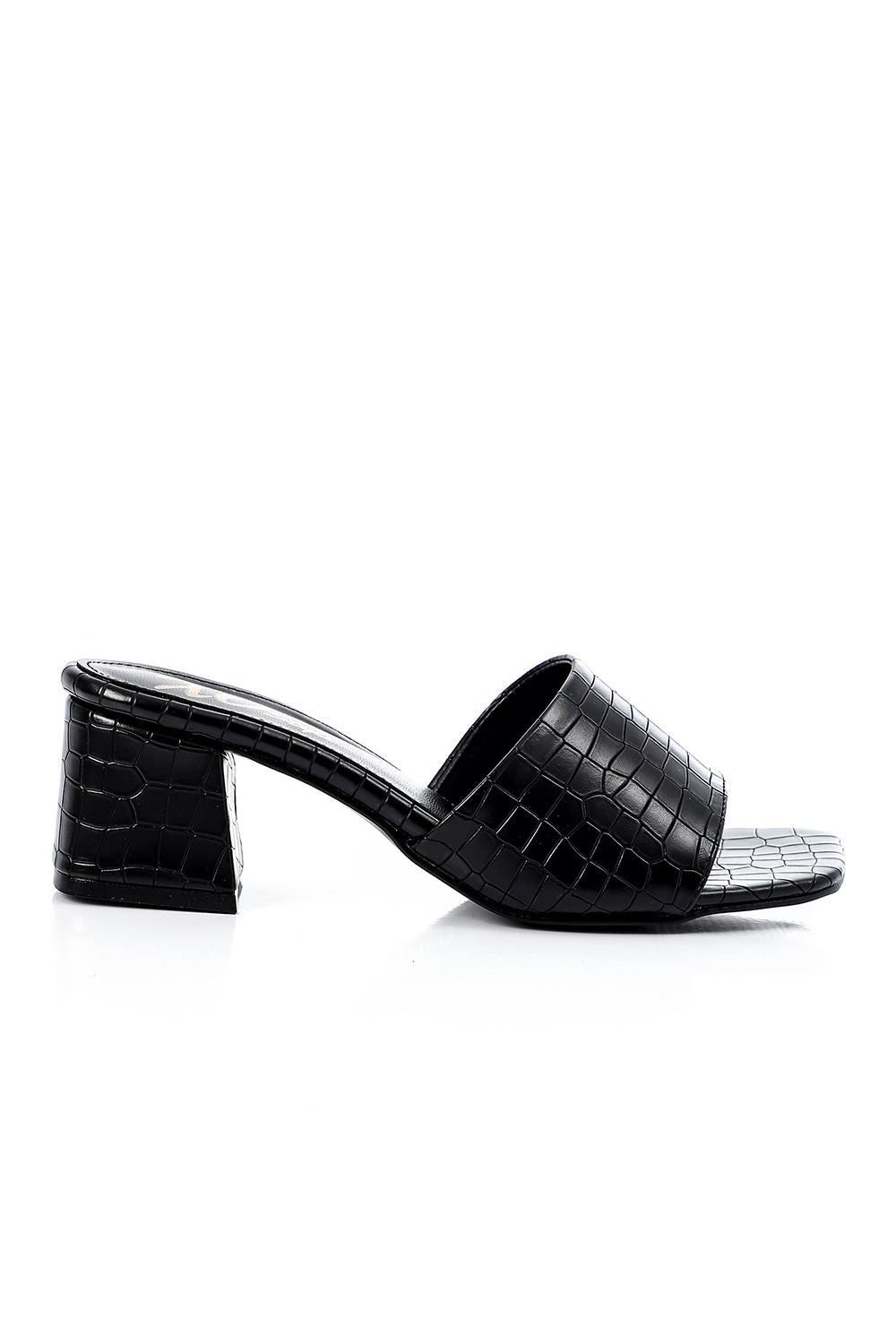 Black Leather Heeled Slipper
