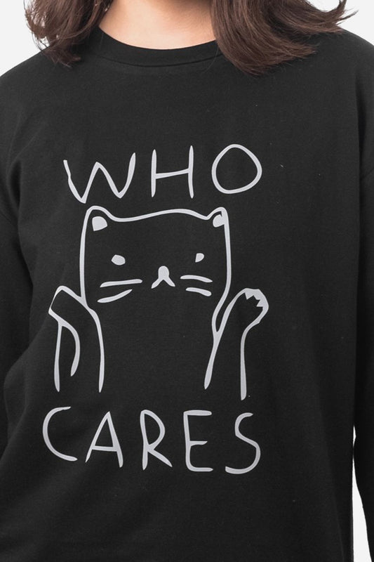 تي شيرت أسود كاجوال بطبعة قطة