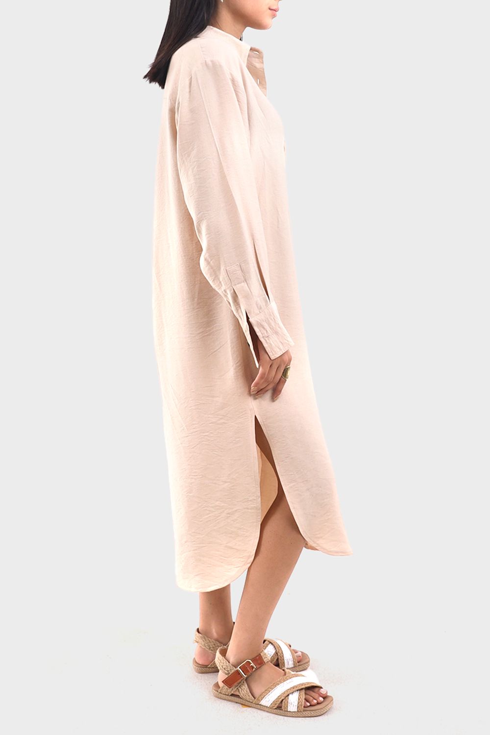 Beige Side Slit Shirt