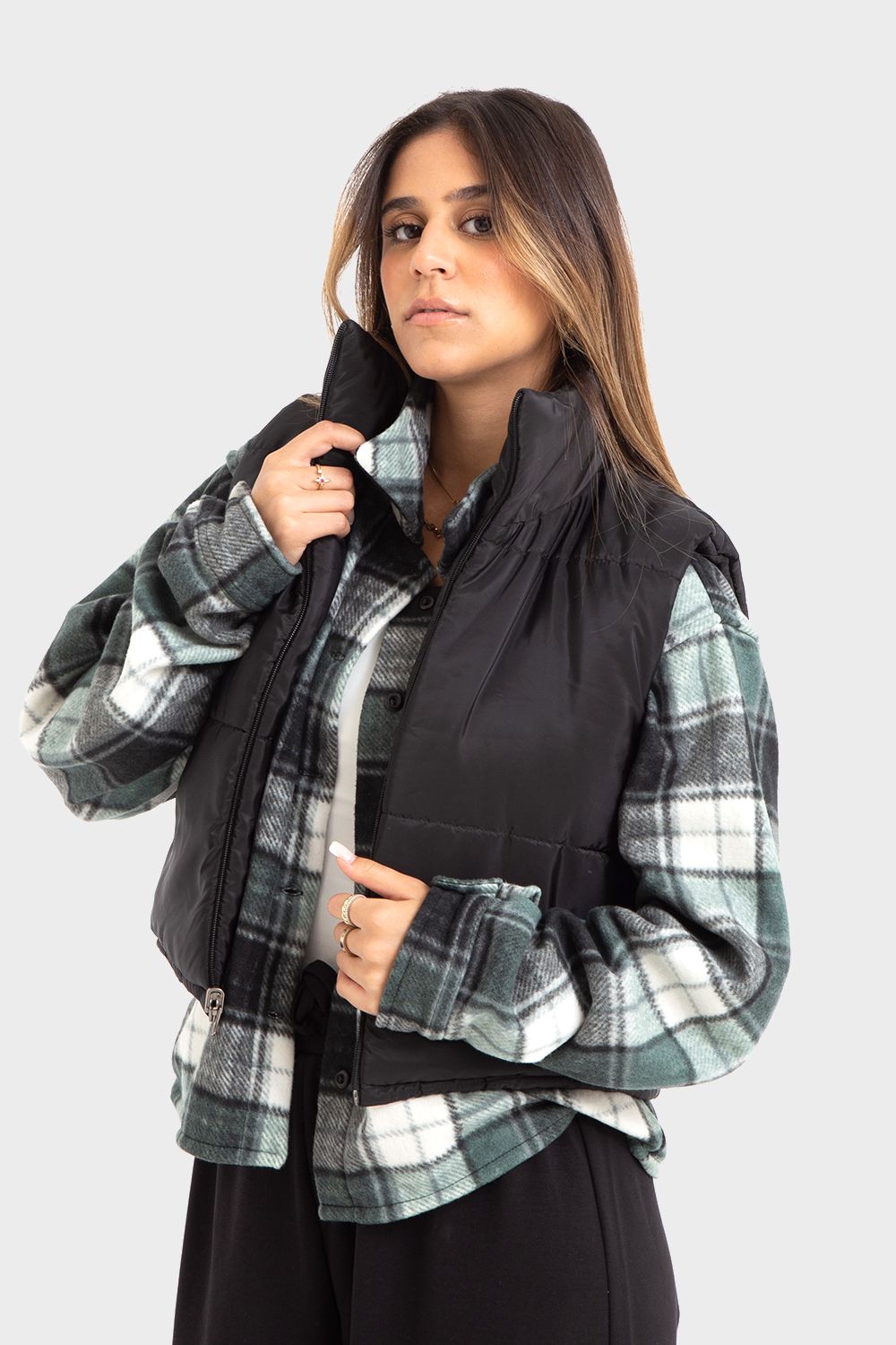 Black High Hip Puffer Vest