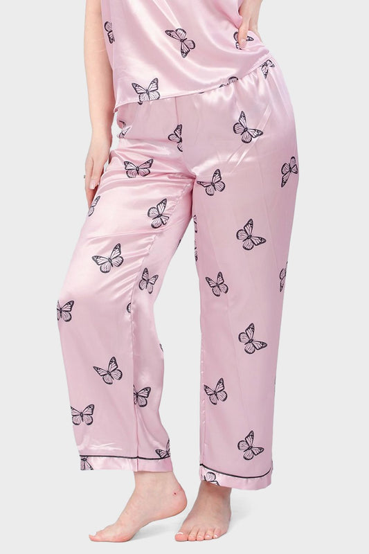 3 Pieces Butterfly Printed Satin Pajama Set