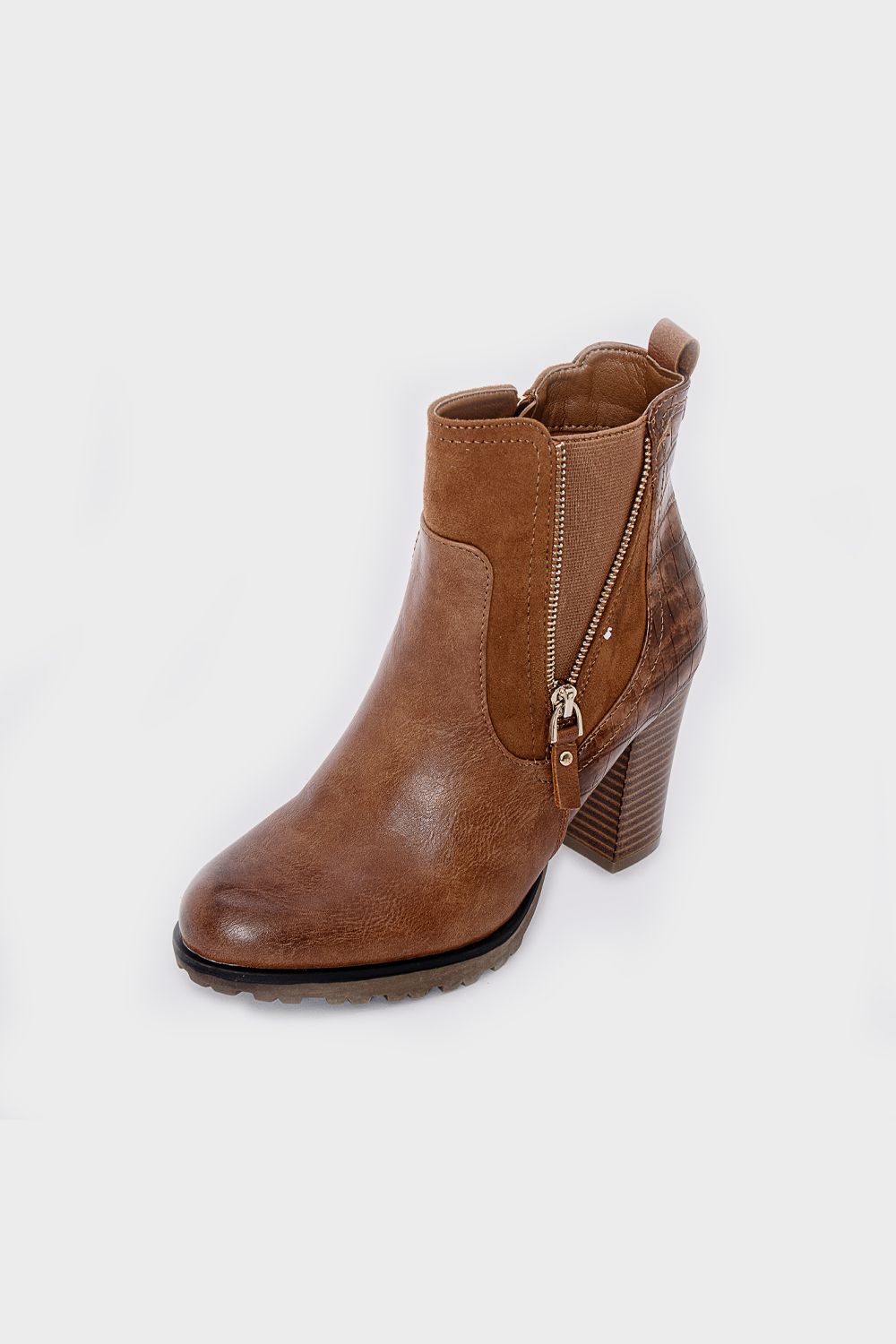 Embossed Back Leather Half Boots