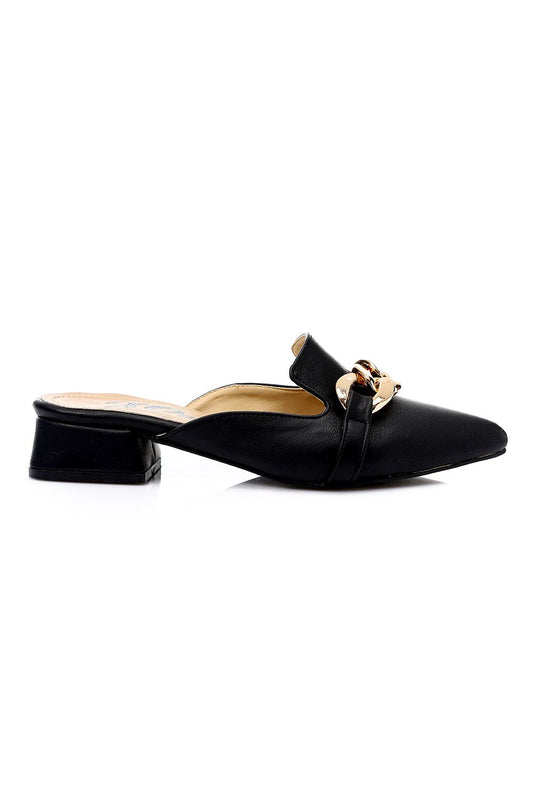 Black Chain Detail Mules