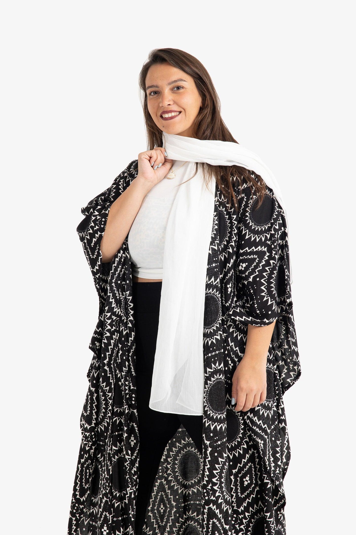 Off-White Chiffon Plain Scarf