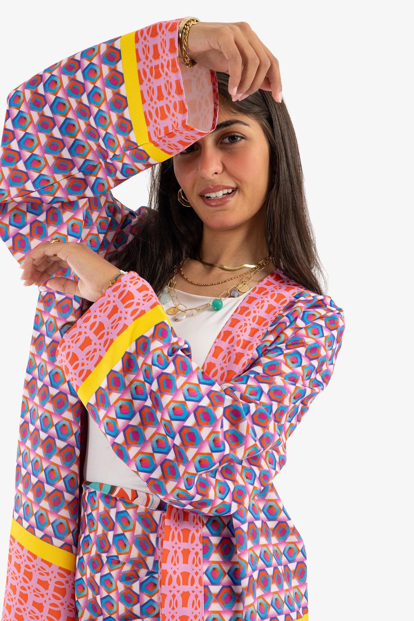 Colored Printed Pattern Kimono