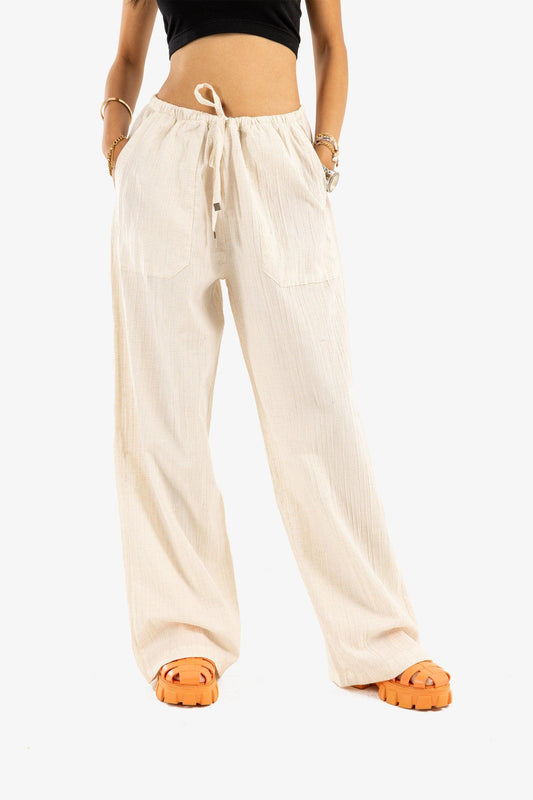 Beige Linen Pants with Side Pockets