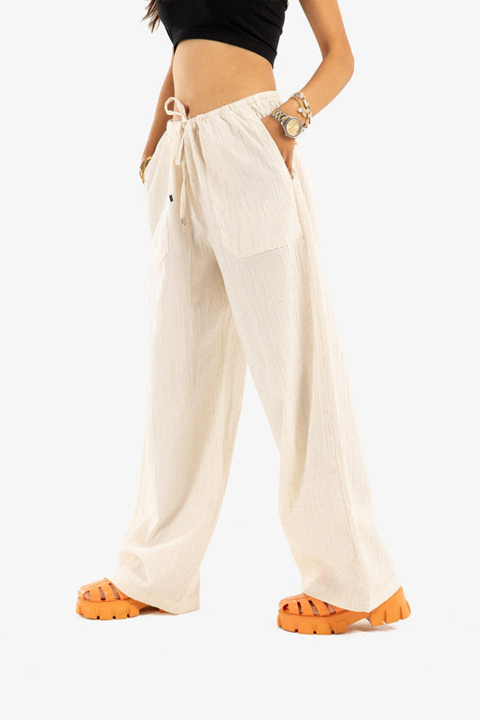 Beige Linen Pants with Side Pockets