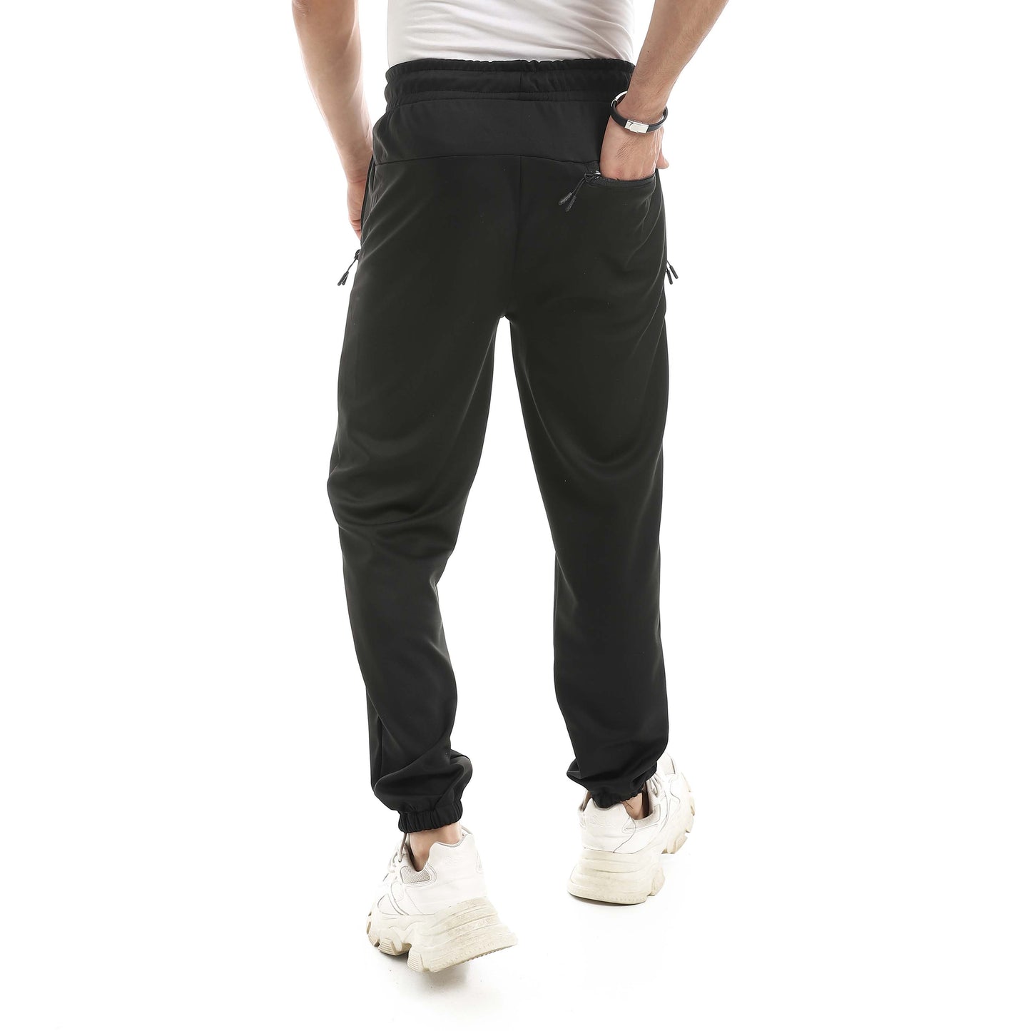 Soft Pants With Zipper Pocket And Elastic Cuffs