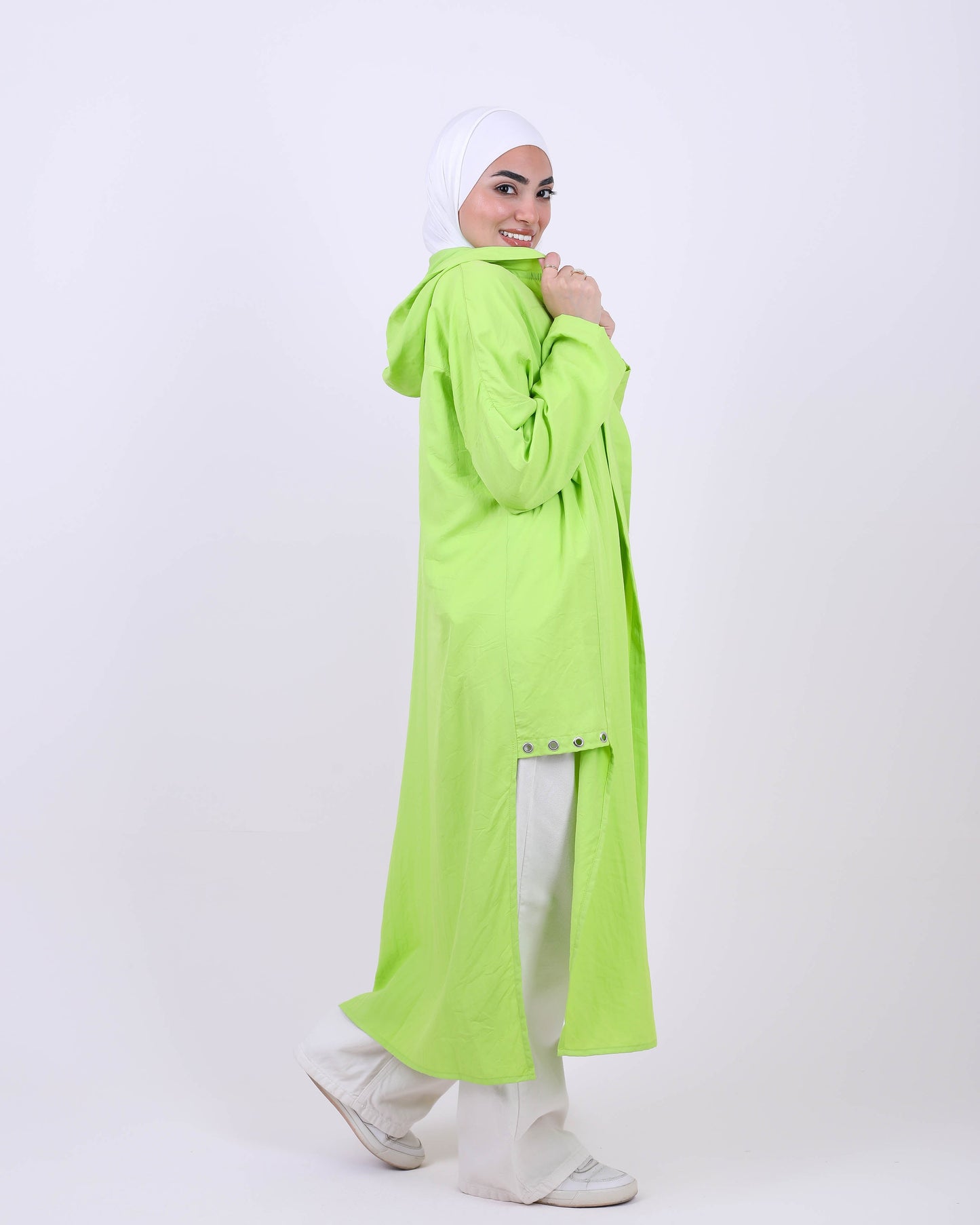 Lemon Green Long Hooded Cardigan