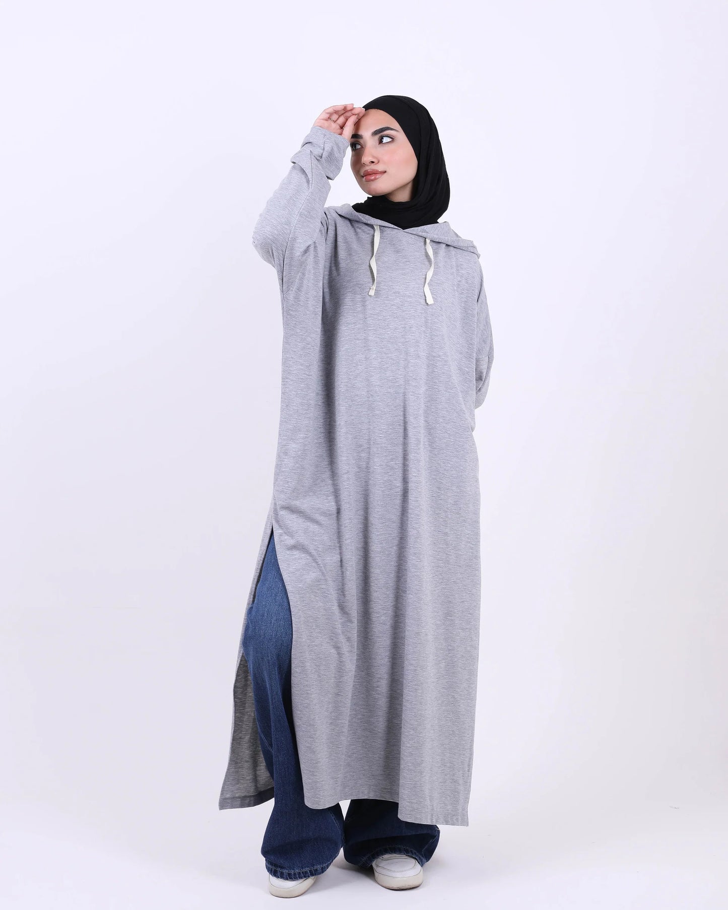 Gray Long Hooded T-Shirt