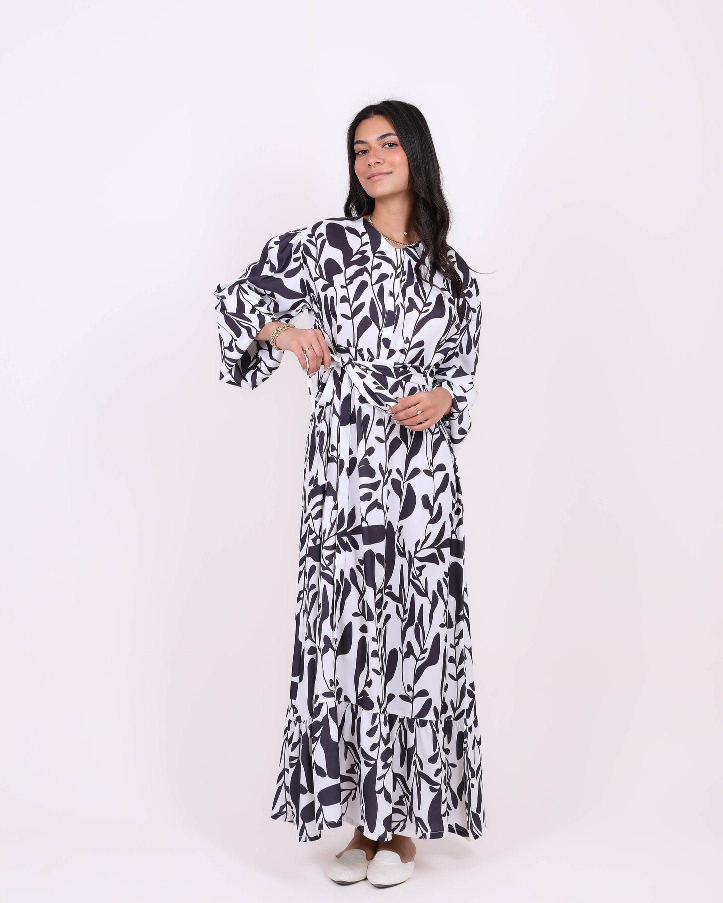 Black & White Printed Satin Dress