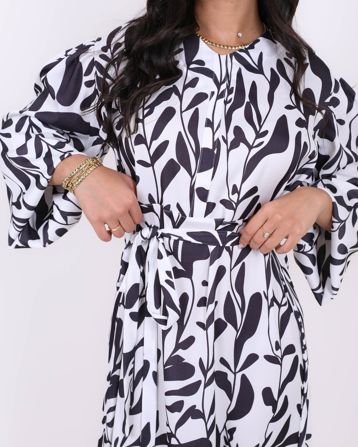 Black & White Printed Satin Dress