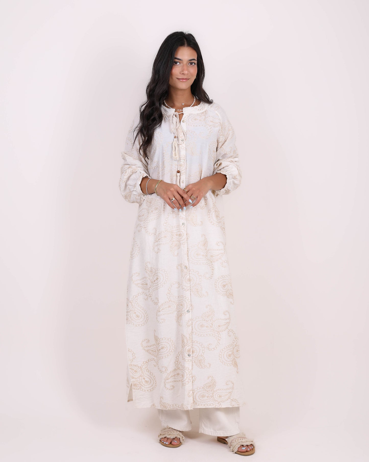 Off-White Embroidered Bloom Shirt Dress