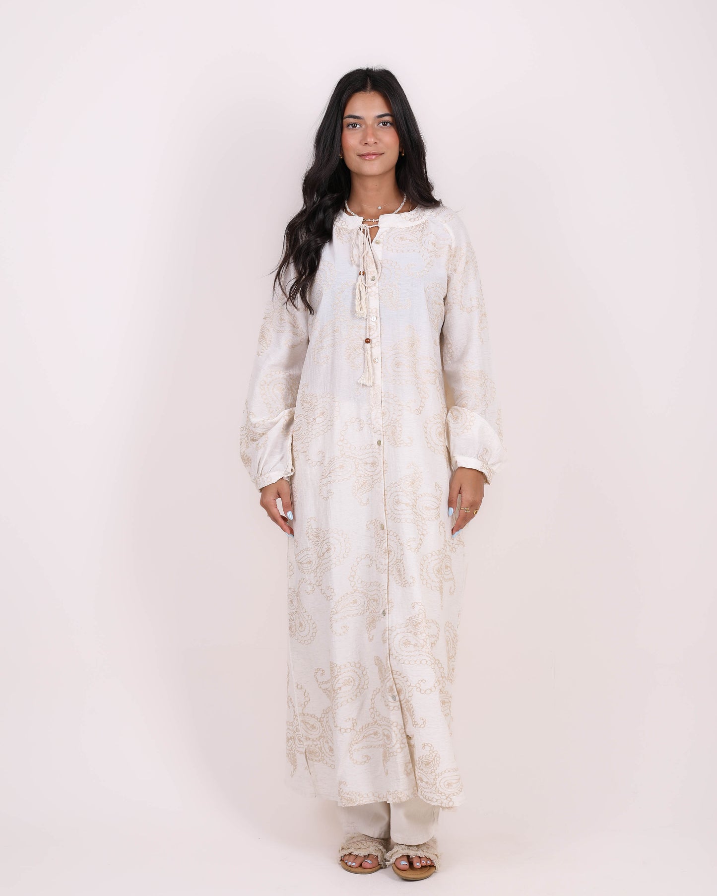 Off-White Embroidered Bloom Shirt Dress
