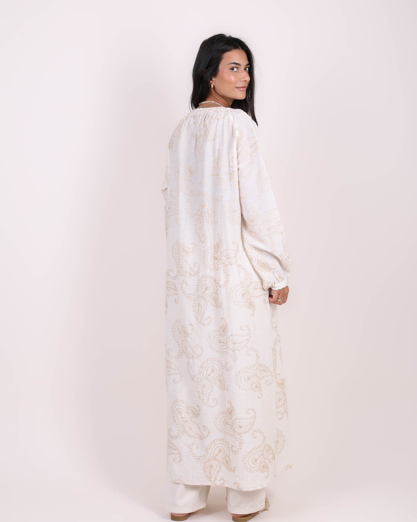 Off-White Embroidered Bloom Shirt Dress
