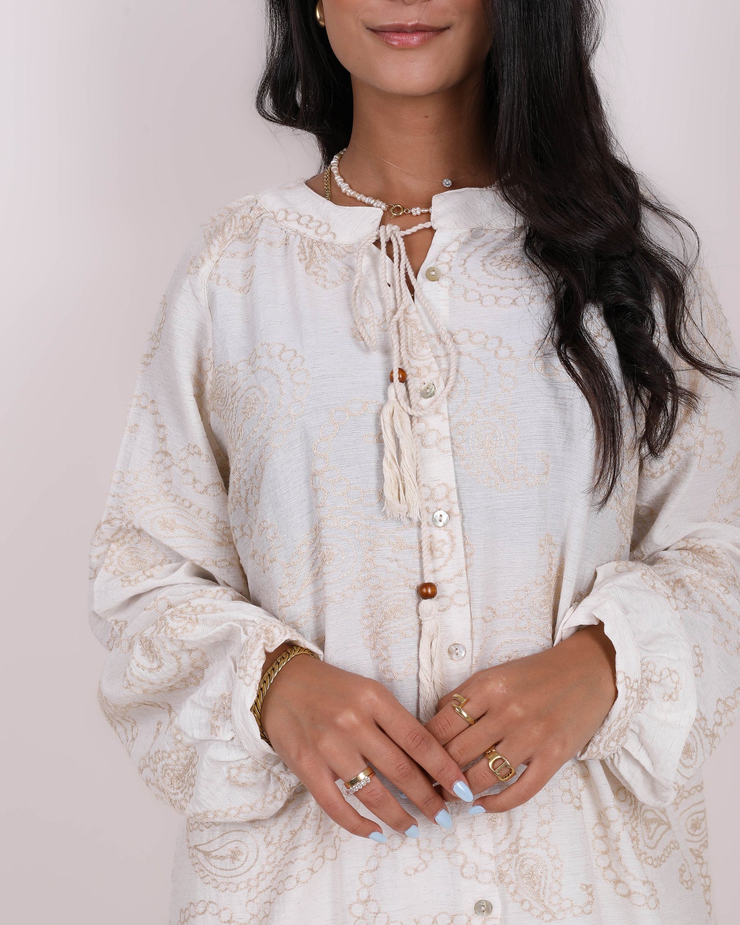 Off-White Embroidered Bloom Shirt Dress