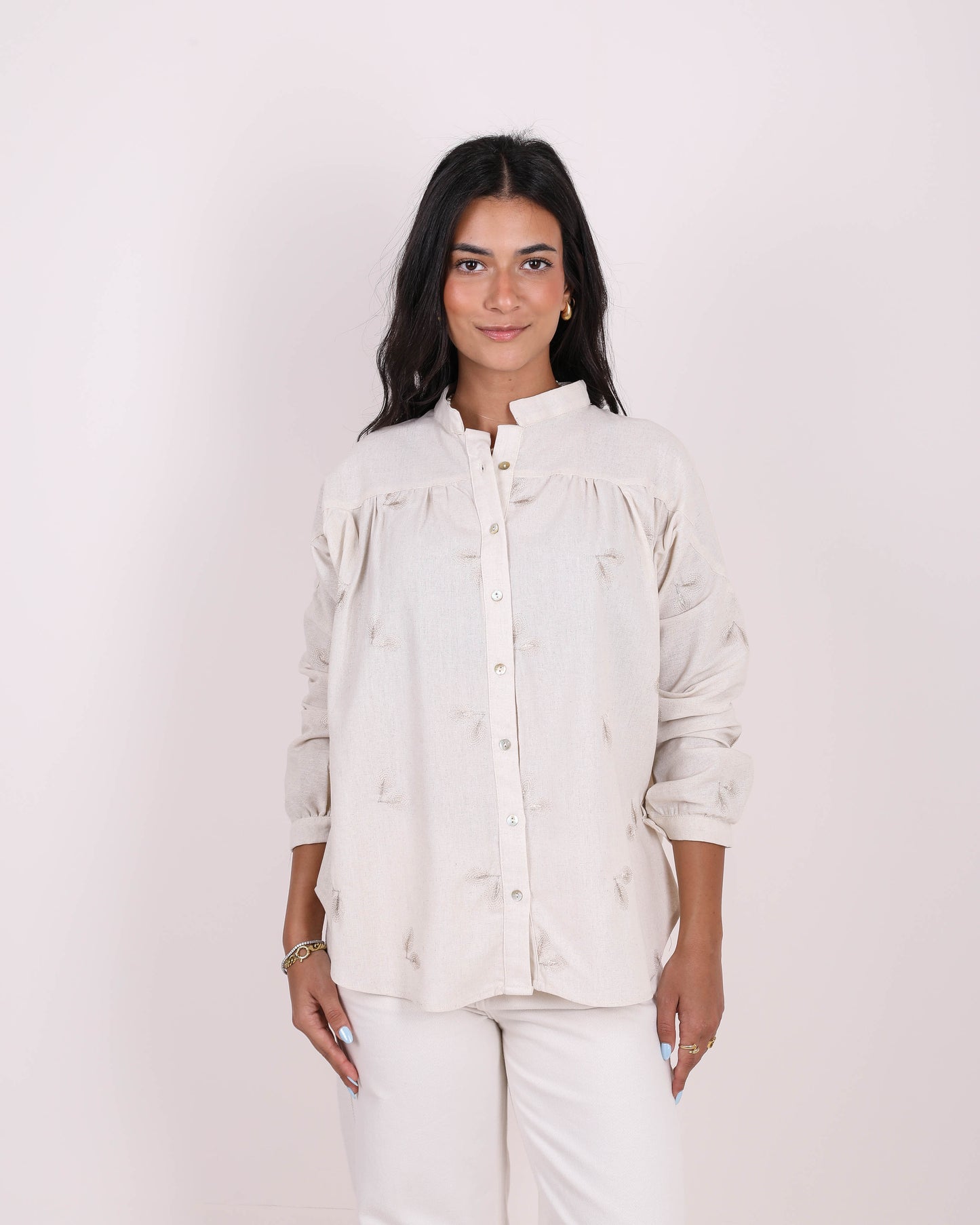 Beige Linen Stitched Shirt