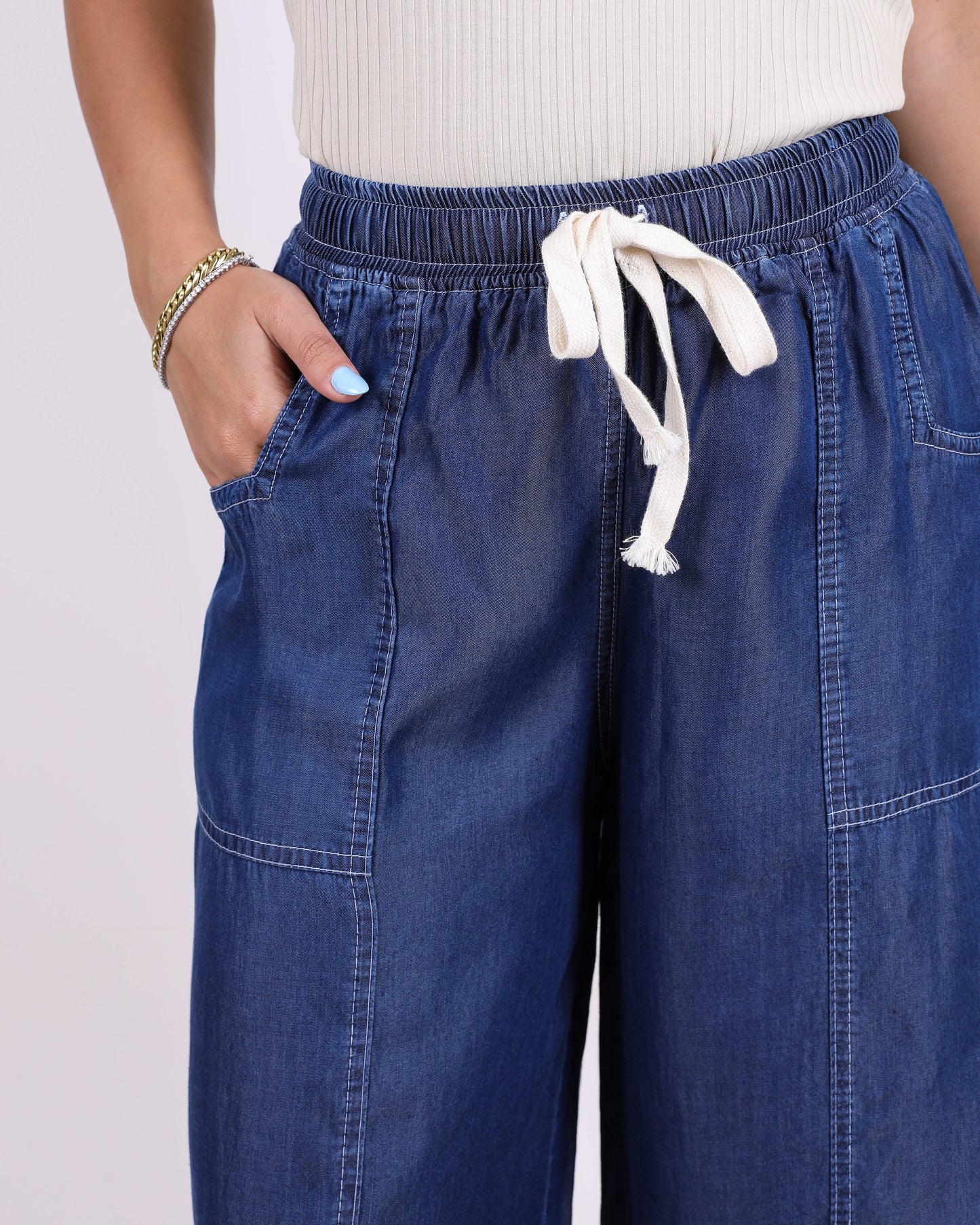 Tencel Jeans Pants with Drawstring